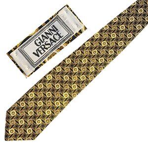 GIANNI VERSACE 90s Vintage Metallic Silk Medusa Pattern Tie Made in Italy